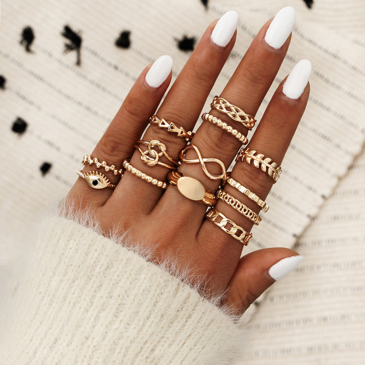 6PC Leaf Crown Geometric Stacking Ring Set for Women, gemvire