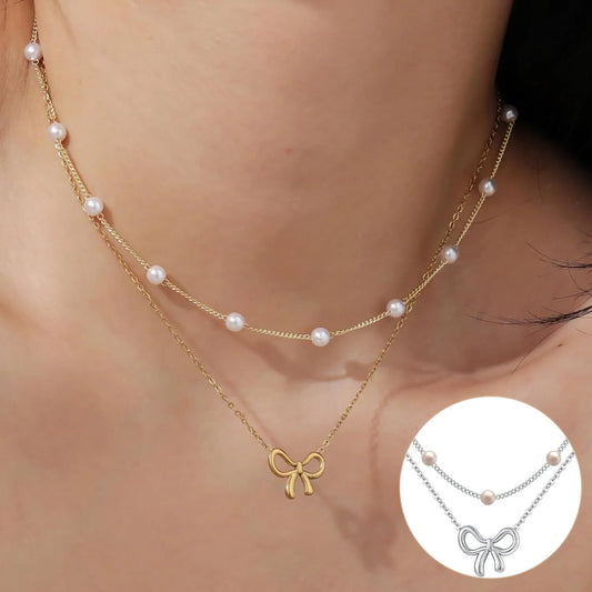 Pearl Double Layer Gold Choker Necklace for Women, gemvire