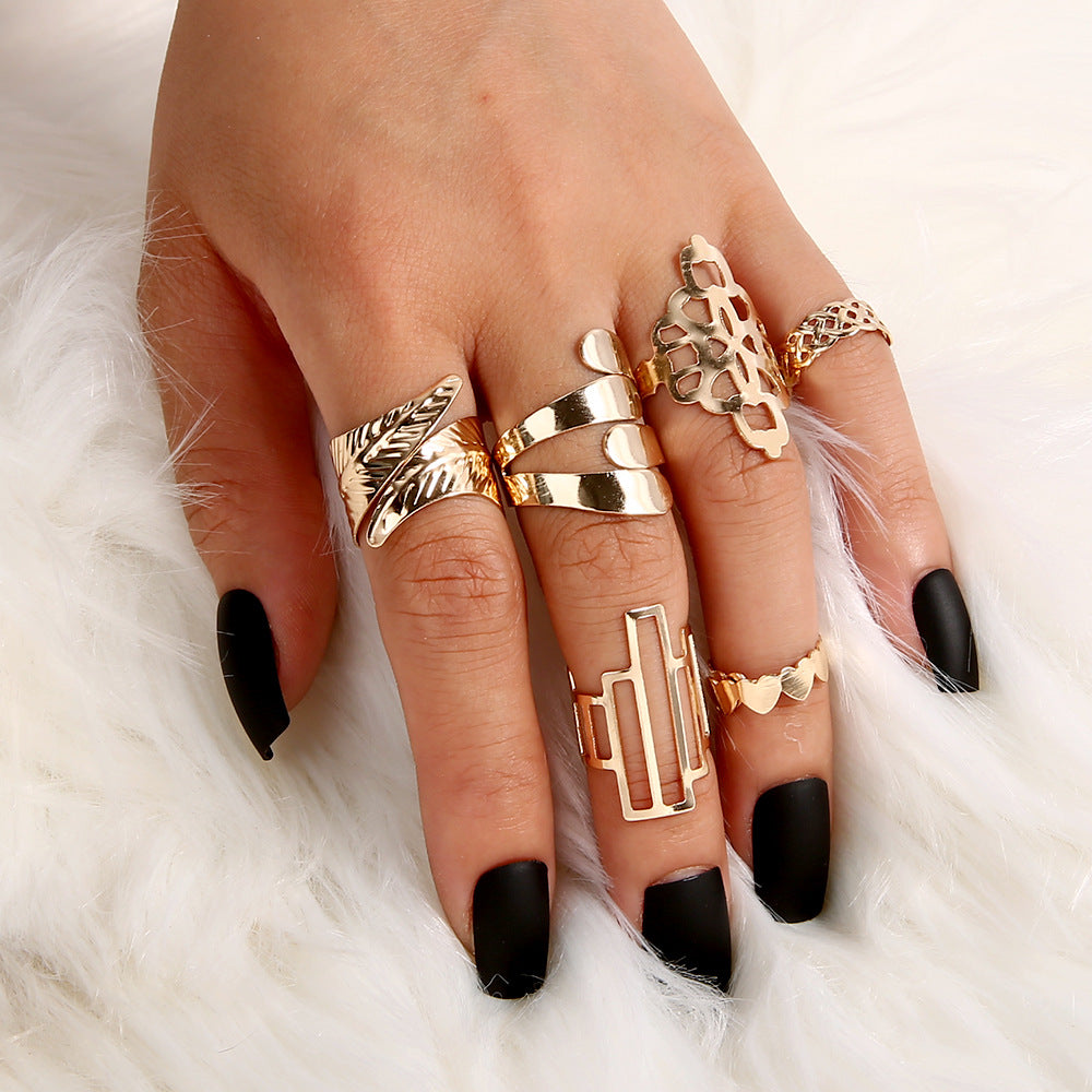 6PC Leaf Crown Geometric Stacking Ring Set for Women, gemvire