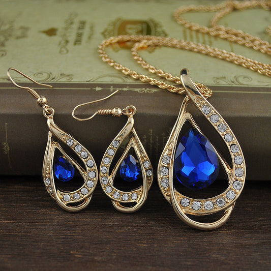 Double Drop Crystal Necklace and Earrings Set for Women, gemvire