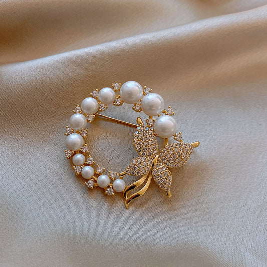 Vintage Diamond Butterfly Pearl Brooch Ring Pin, gemvire