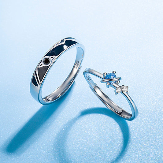 Dream Planet Couple Rings Set, Silver Crystal Promise Rings for Men and Women,  gemvire