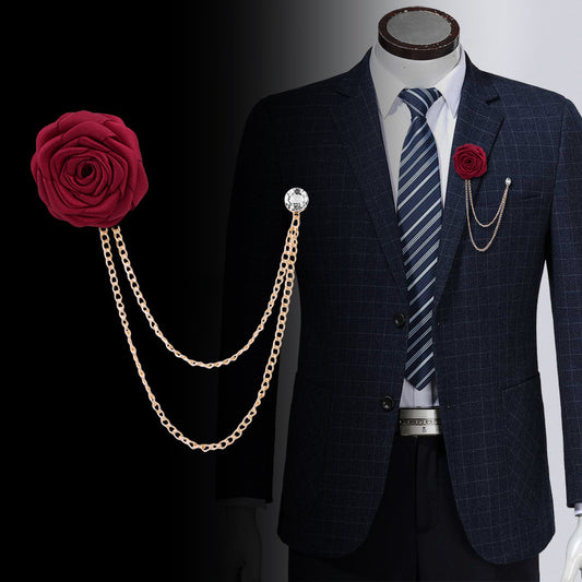Handmade Rose Tassel Brooch Lapel Pin for Men Suits, gemvire