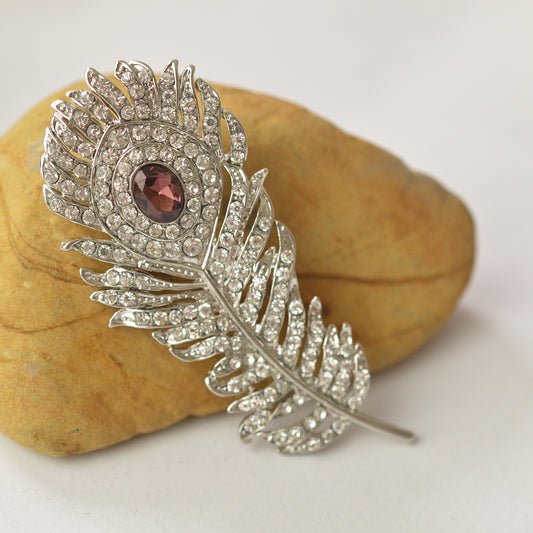 Retro Diamond Feather Brooch Corsage Pin for Women, gemvire