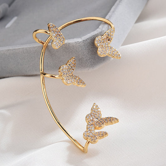 Gold Butterfly Crystal Ear Cuff Earring for Women , No Piercing needed , gemvire