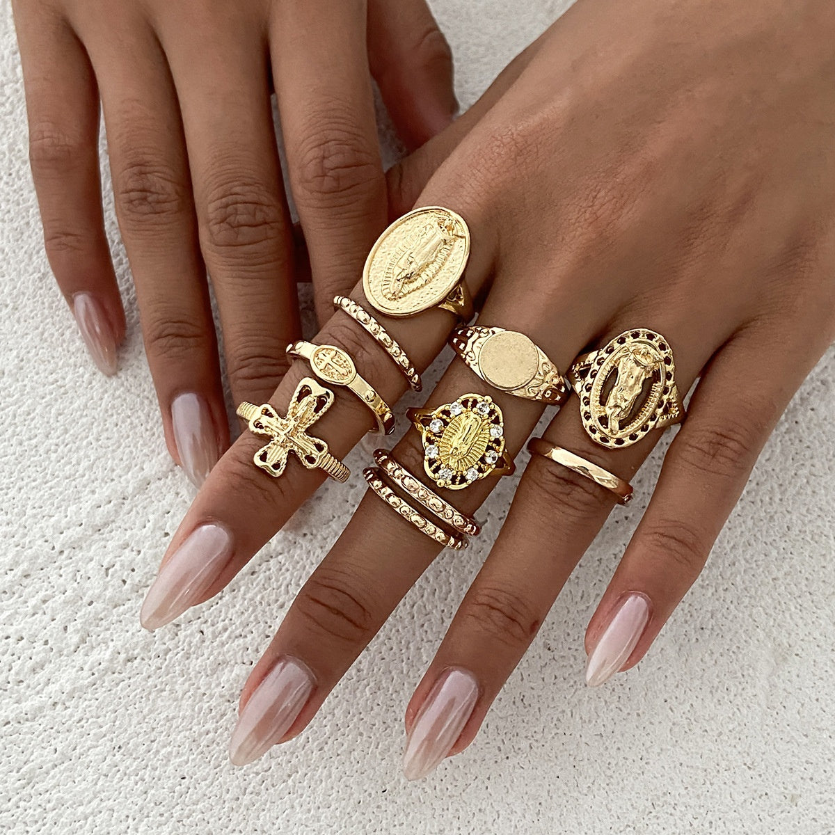 6PC Leaf Crown Geometric Stacking Ring Set for Women, gemvire