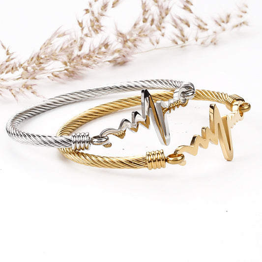 ECG Heartbeat Bracelet for Women Stainless Steel Jewelry, gemvire