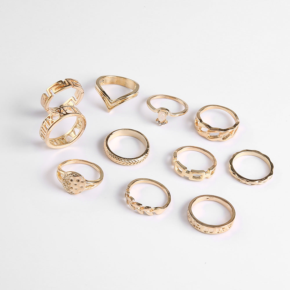 6PC Leaf Crown Geometric Stacking Ring Set for Women, gemvire