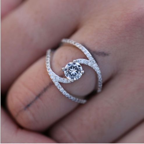 Curved Zircon Wedding Ring for Women | Elegant Engagement Band, gemvire