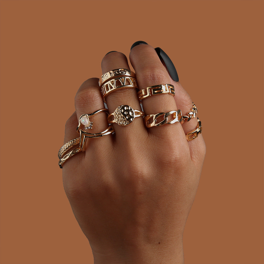 6PC Leaf Crown Geometric Stacking Ring Set for Women, gemvire