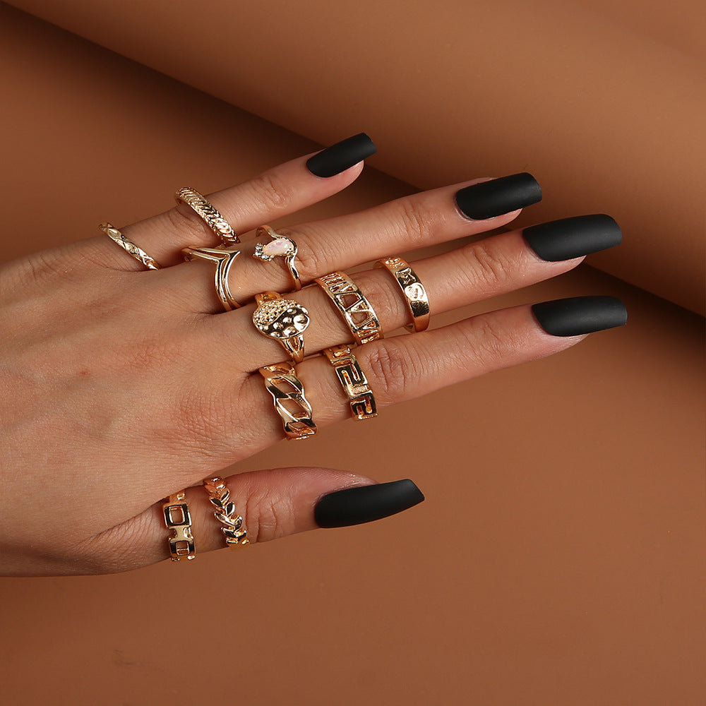 6PC Leaf Crown Geometric Stacking Ring Set for Women, gemvire