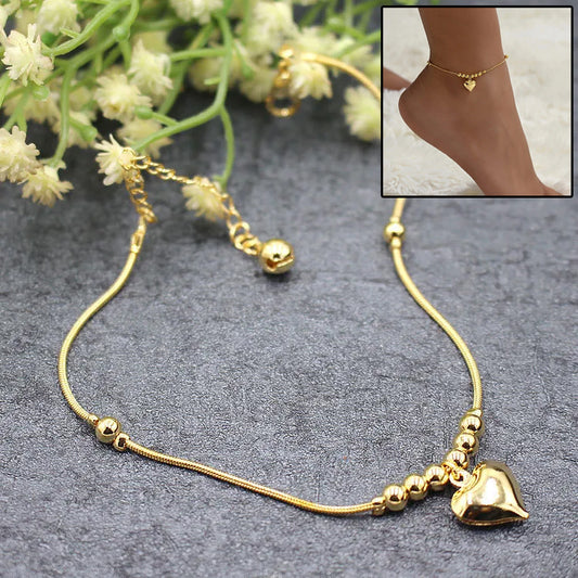 Gothic Gold Heart Pendant Beaded Anklet for Women | Gemvire