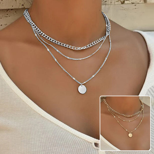 Multilayer Disc Pendant Clavicle Necklace for Women, gemvire