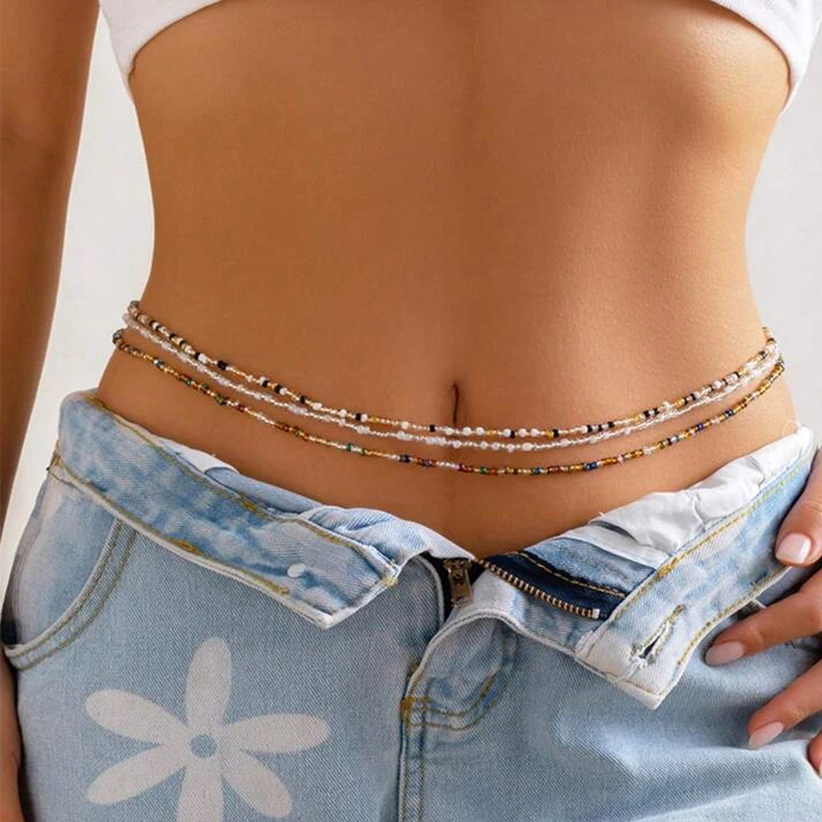 Mixed Color Bead Waist Body Chain Set for Women, gemvire