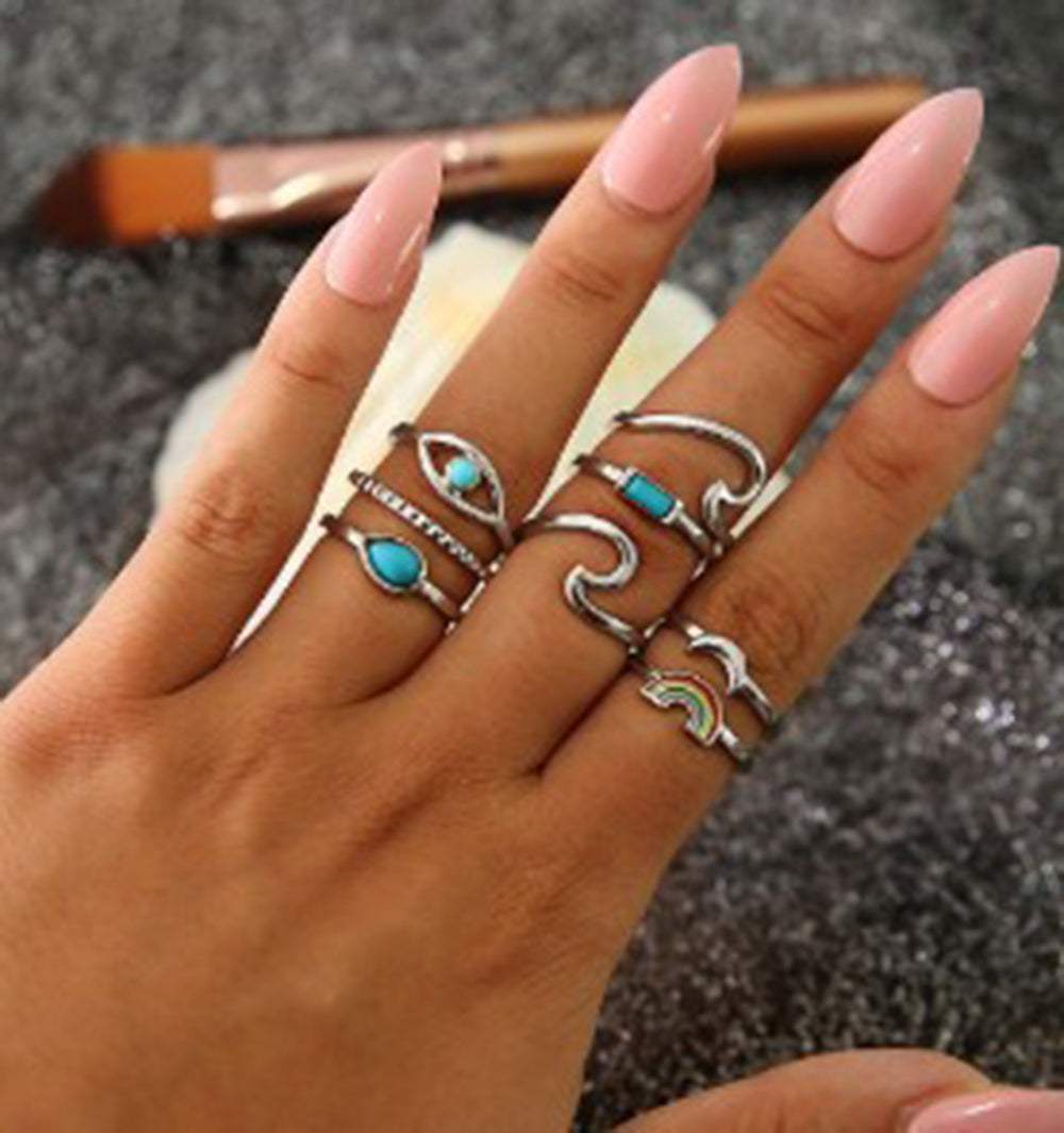 6PC Leaf Crown Geometric Stacking Ring Set for Women, gemvire