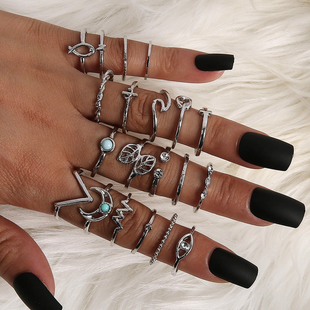 6PC Leaf Crown Geometric Stacking Ring Set for Women, gemvire