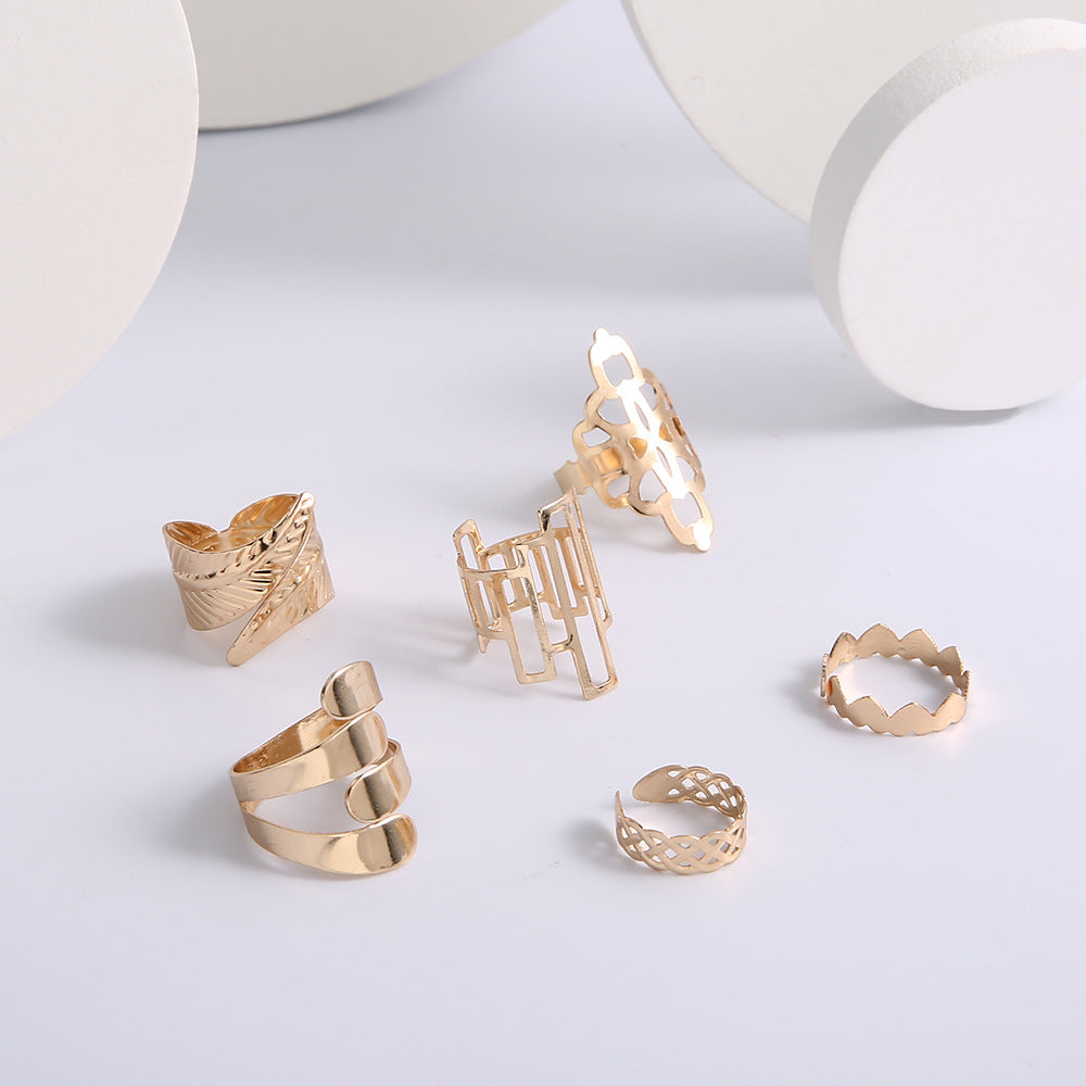 6PC Leaf Crown Geometric Stacking Ring Set for Women, gemvire