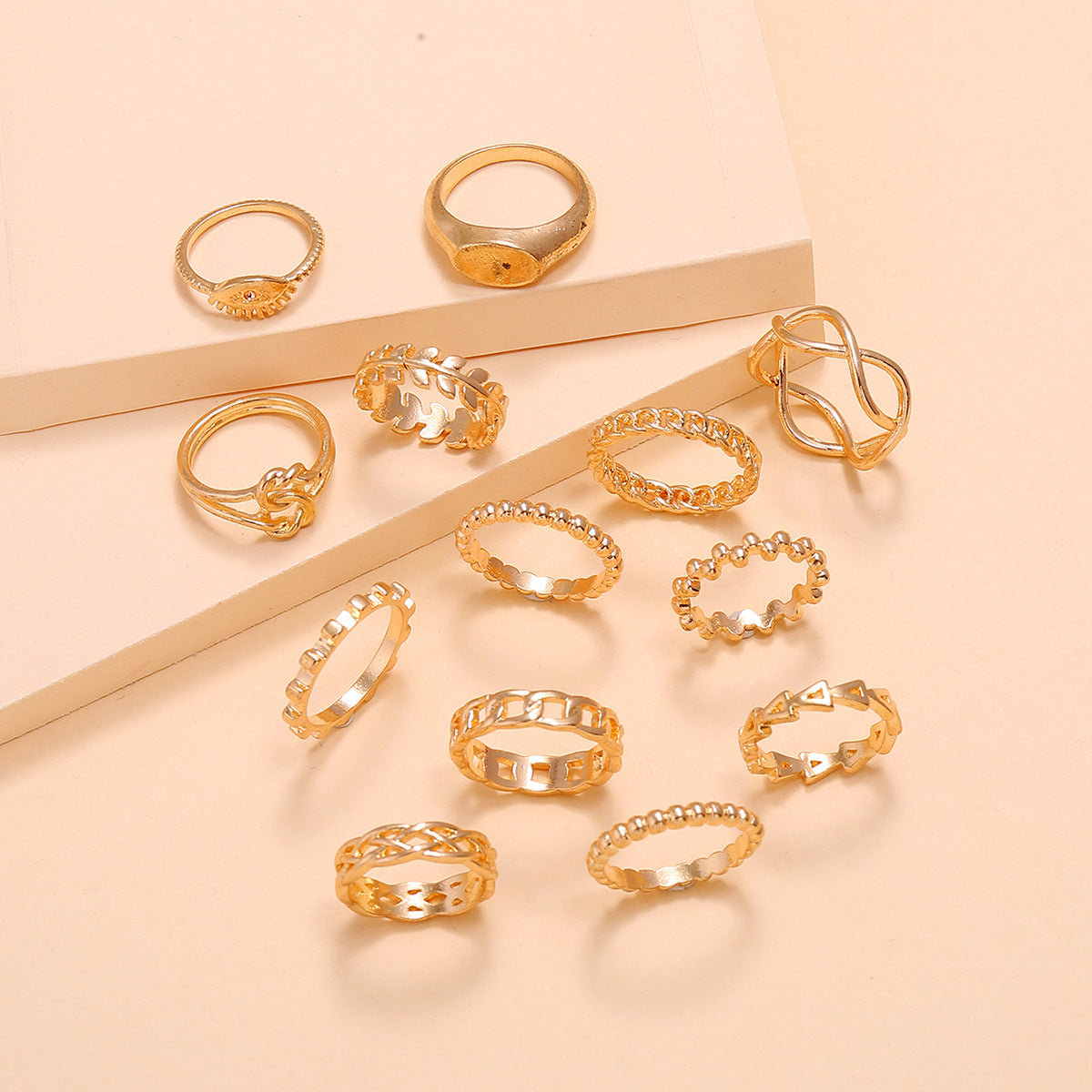 6PC Leaf Crown Geometric Stacking Ring Set for Women, gemvire